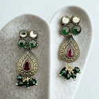 Sterling Silver Drop Earrings with Multicolored Gemstones