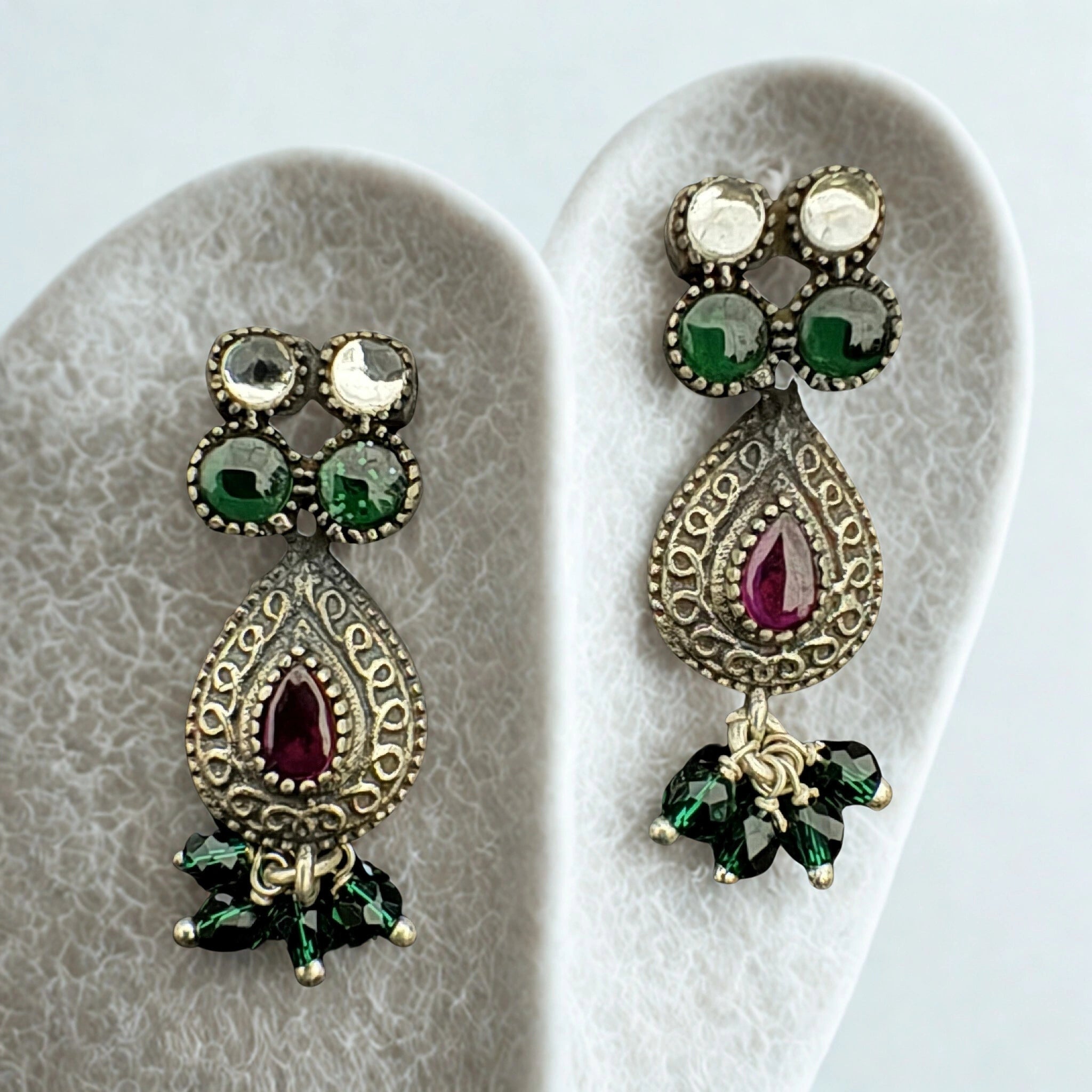 Sterling Silver Drop Earrings with Multicolored Gemstones