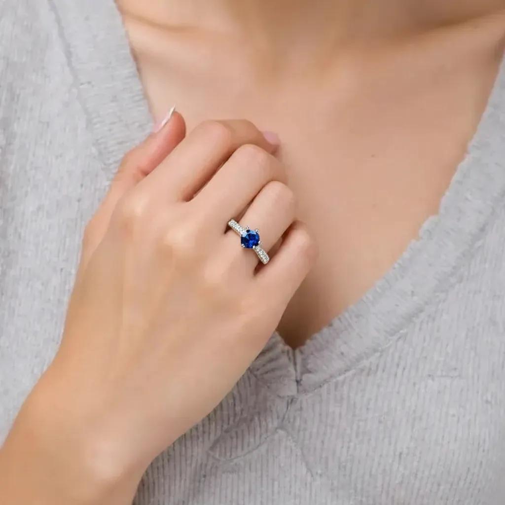 Blue Sapphire 925 Silver Ring with Accent Stones