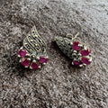 Sterling Silver Marcasite Ruby Stud Earrings 