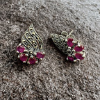 Sterling Silver Marcasite Ruby Stud Earrings 