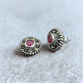 Vintage Silver Stud Earrings with Red Gemstone Center