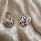 Marcasite Silver Earrings with Pink Gemstone Accent