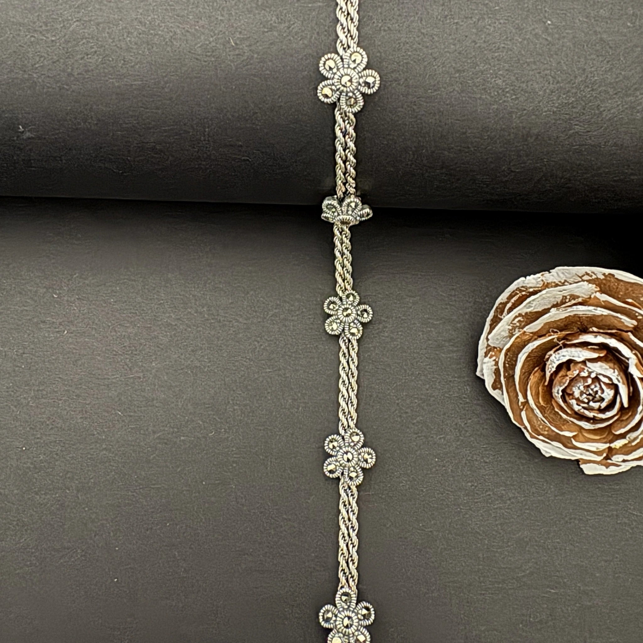 Sterling Silver Floral Chain Bracelet - Elegant Jewelry