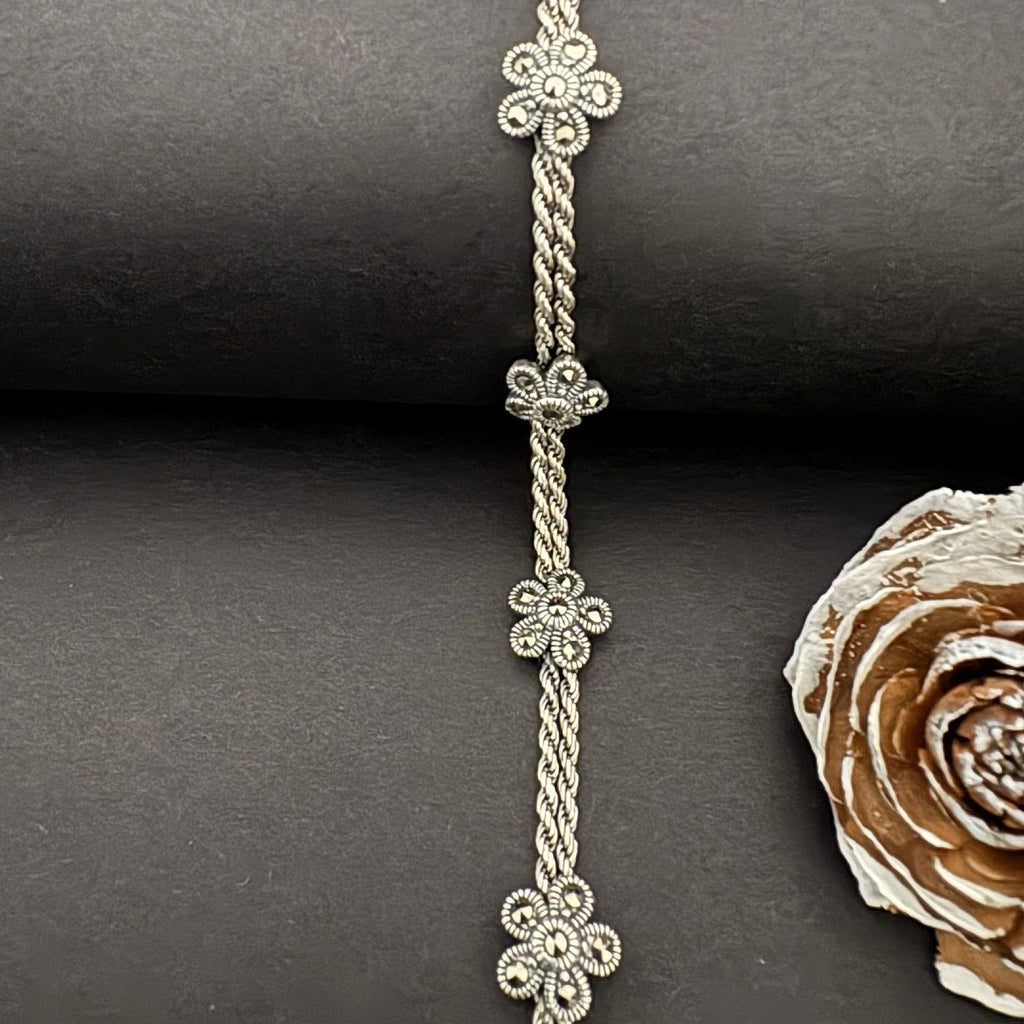 Sterling Silver Floral Chain Bracelet - Elegant Jewelry