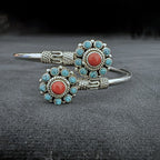 Turquoise and Coral Stones Sterling Silver Bracelet