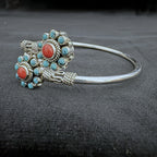 Turquoise and Coral Stones Sterling Silver Bracelet