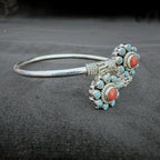 Turquoise and Coral Stones Sterling Silver Bracelet