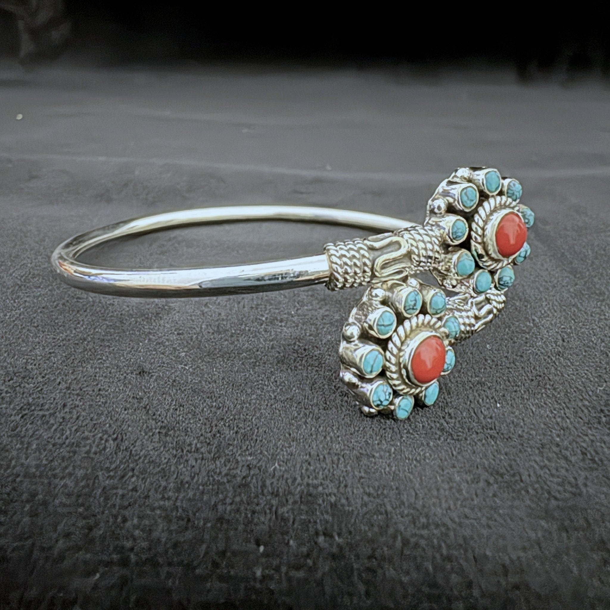 Turquoise and Coral Stones Sterling Silver Bracelet