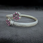 92.5 Sterling Silver Twisted Cuff Bracelet with Ruby Gemstones - Bhavya Silvers