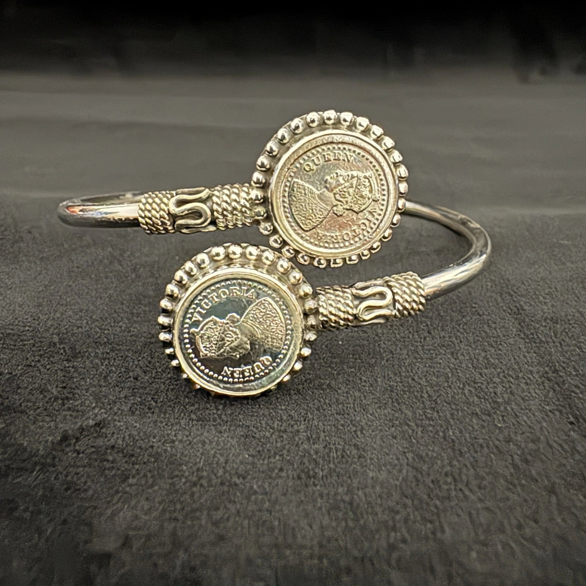 Vintage Silver Queen Victoria Coin Cuff Bracelet - Bhavya Silvers
