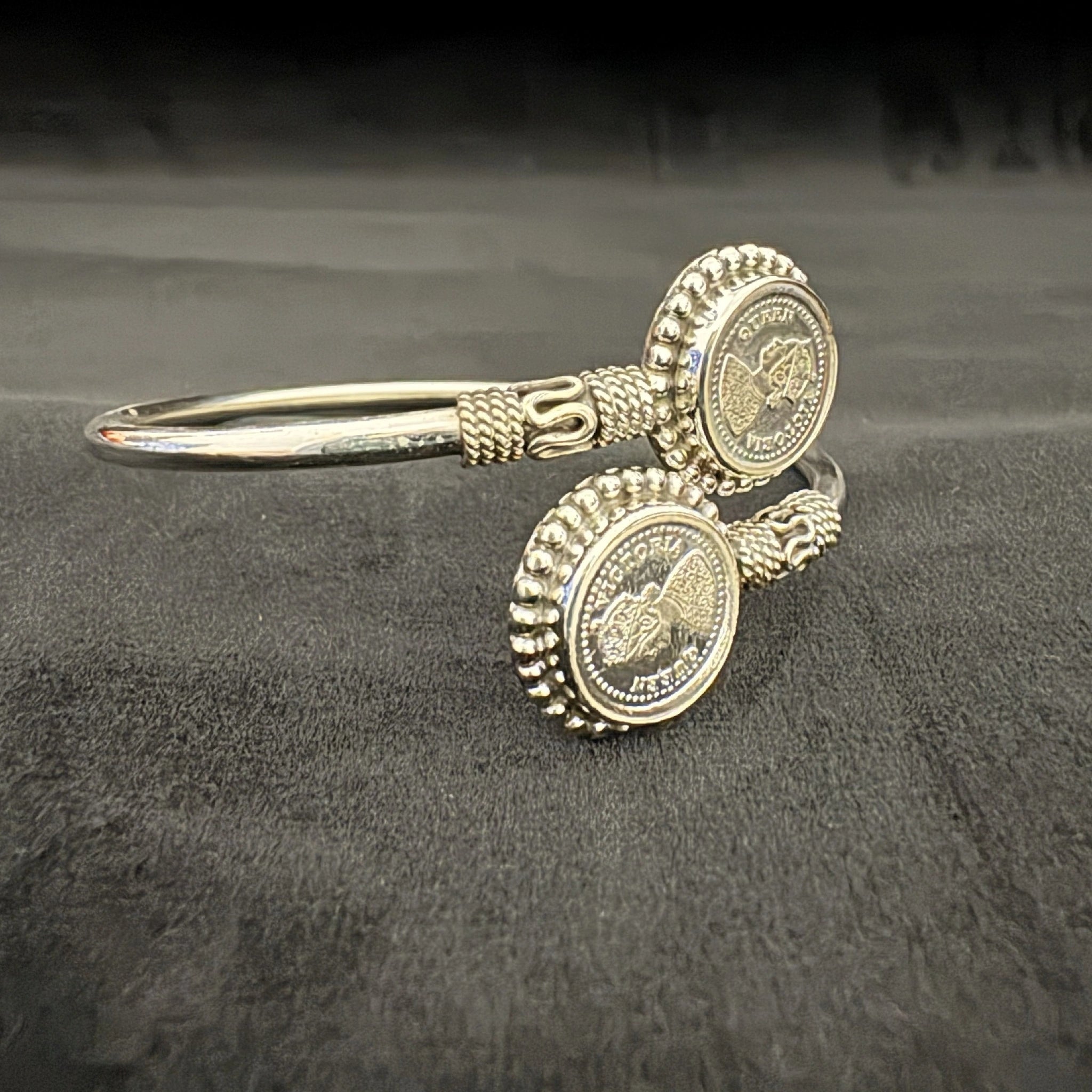 Vintage Silver Queen Victoria Coin Cuff Bracelet - Bhavya Silvers