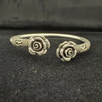 Antique Silver Floral Rose Cuff Bracelet - Bhavya Silvers