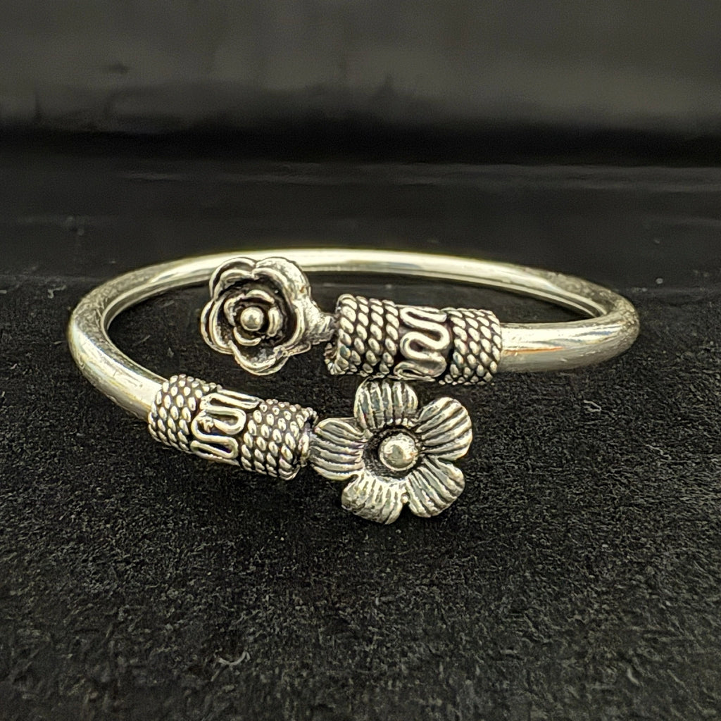 Sterling Silver Floral Open Cuff Bracelet - Bhavya Silvers