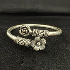 Sterling Silver Floral Open Cuff Bracelet - Bhavya Silvers