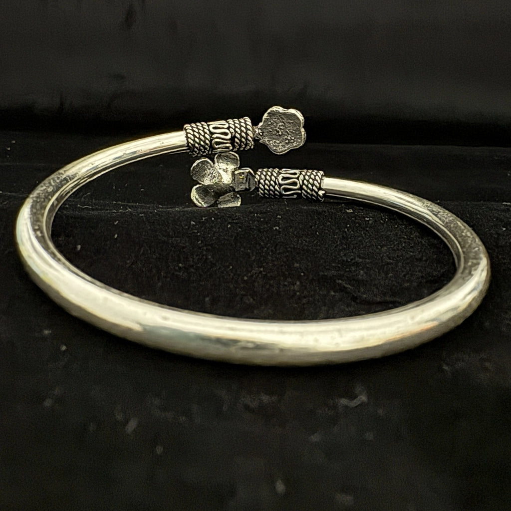 Sterling Silver Floral Open Cuff Bracelet - Bhavya Silvers