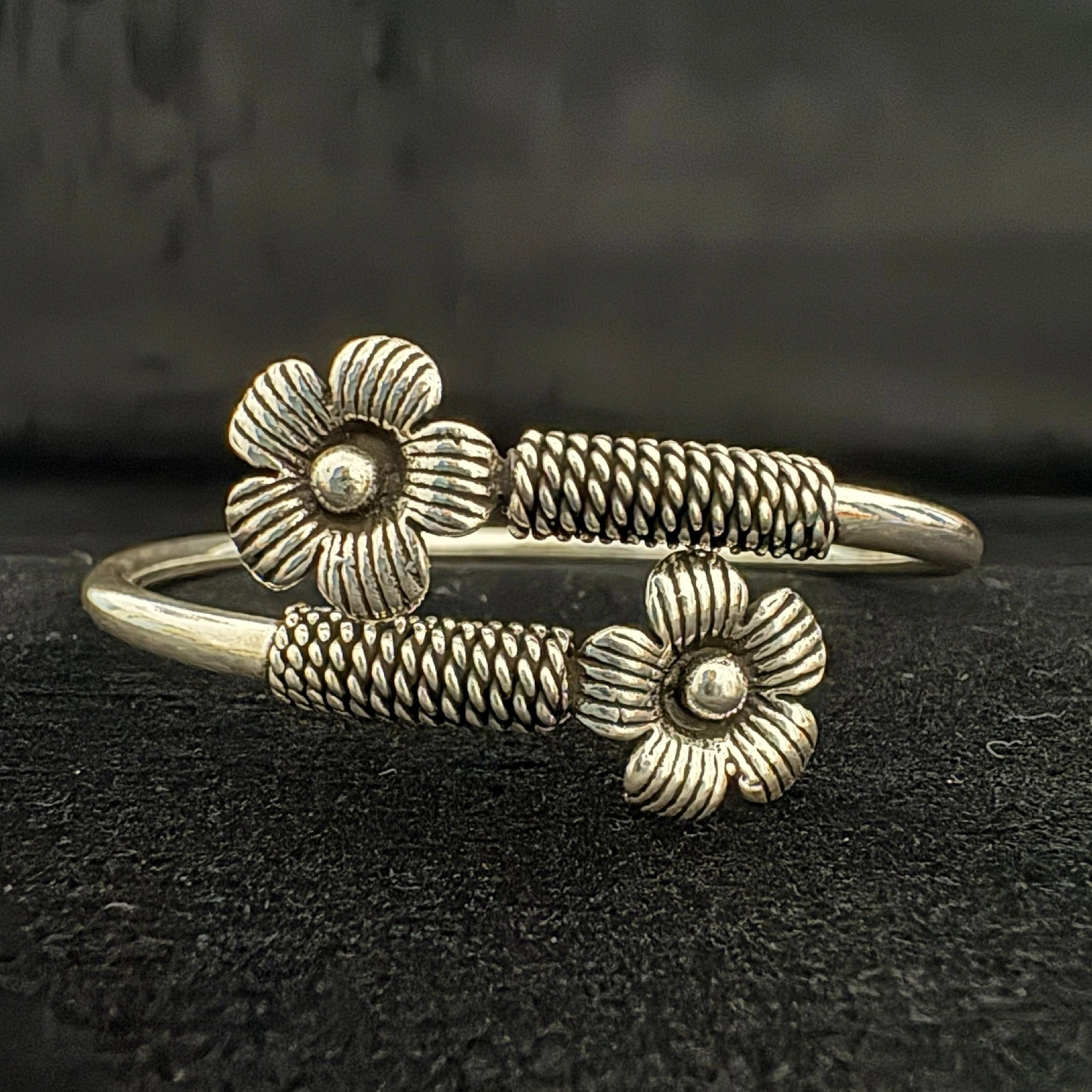 Elegant Silver Flower Cuff Bracelet - Bhavya Silvers