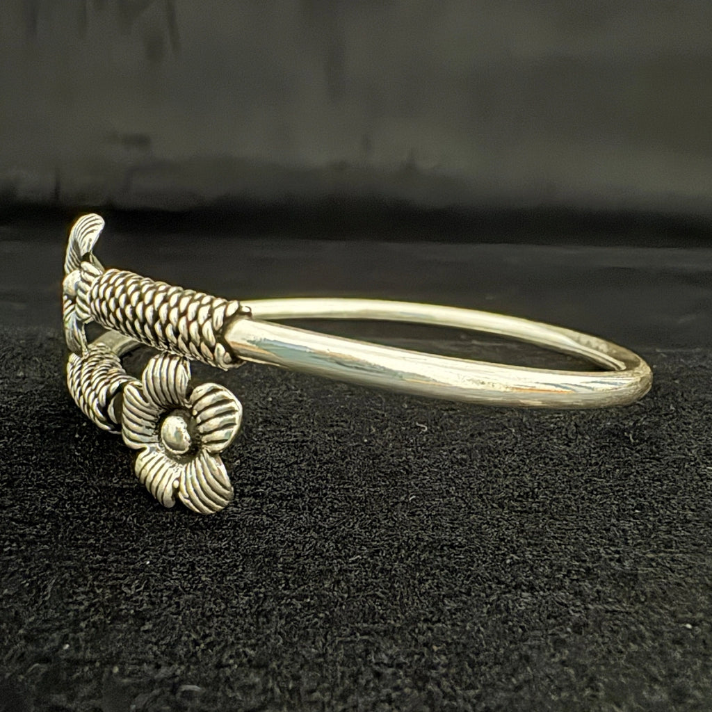 Elegant Silver Flower Cuff Bracelet - Bhavya Silvers