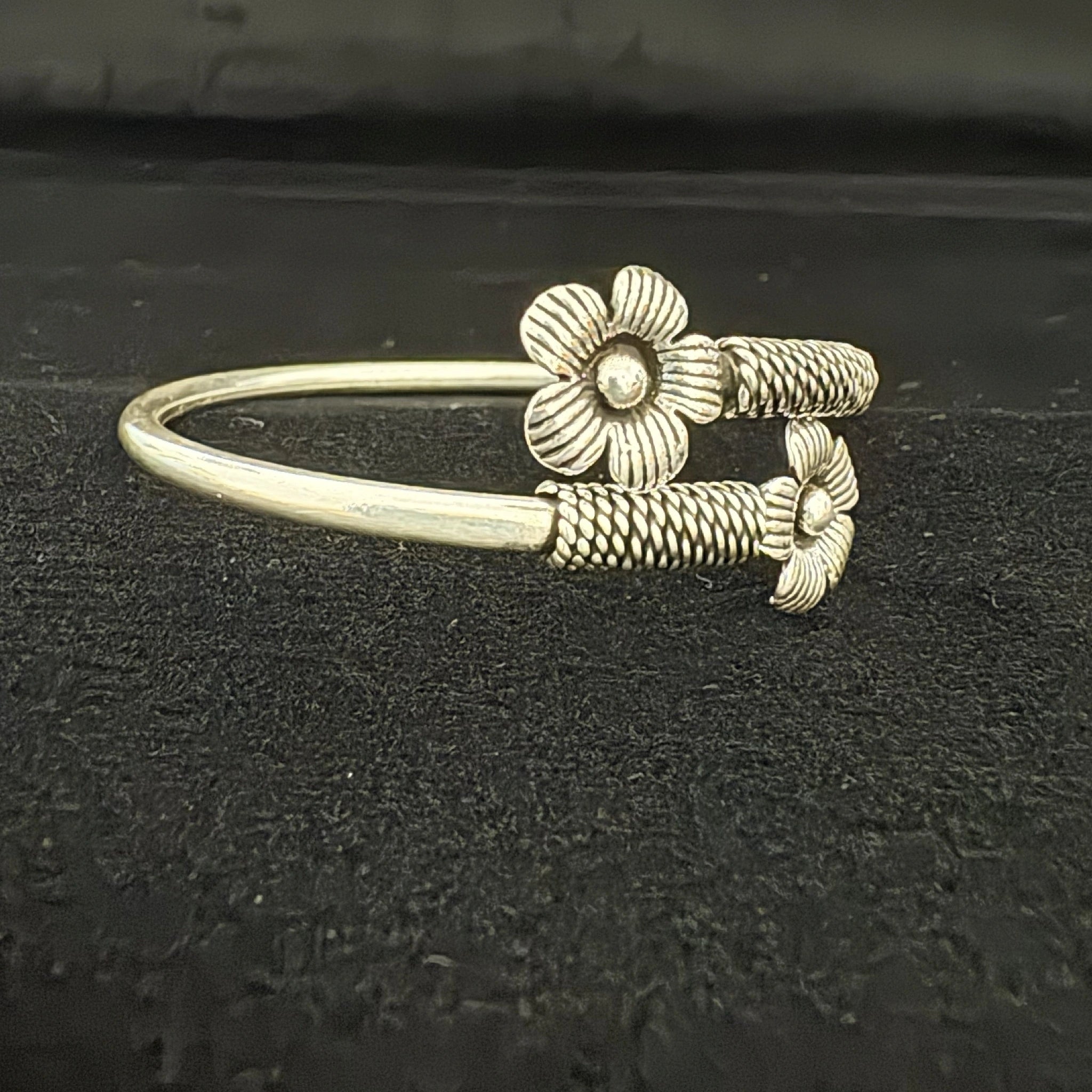 Elegant Silver Flower Cuff Bracelet - Bhavya Silvers
