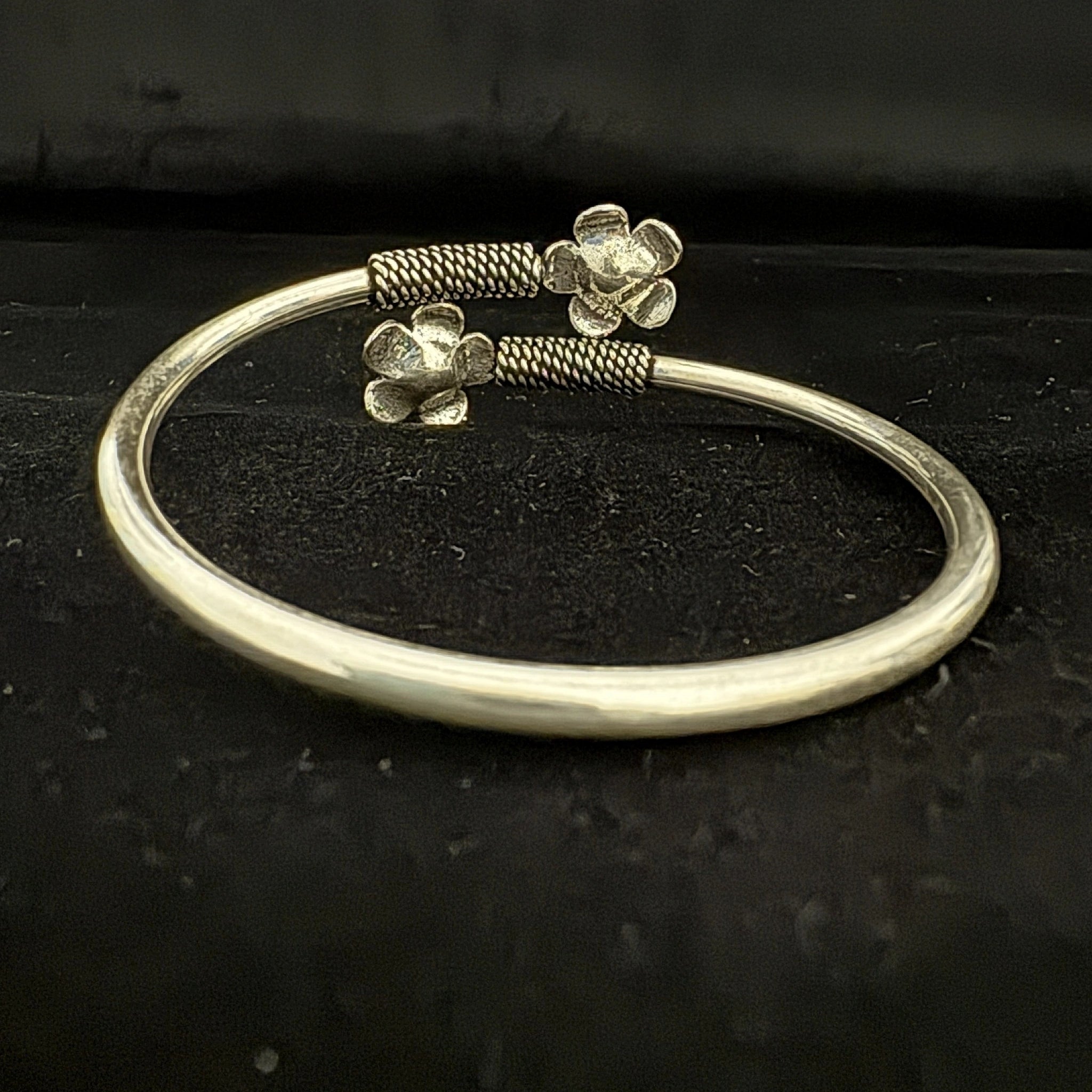 Elegant Silver Flower Cuff Bracelet - Bhavya Silvers