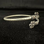 Antique Silver Floral Open Bangle Bracelet - Bhavya Silvers