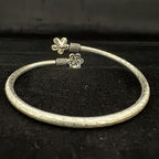 Antique Silver Floral Open Bangle Bracelet - Bhavya Silvers