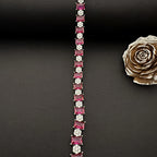 Sterling Silver Bracelet with Pink Gemstones and Clear Crystals - Bhavya Silvers