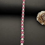Sterling Silver Bracelet with Pink Gemstones and Clear Crystals - Bhavya Silvers