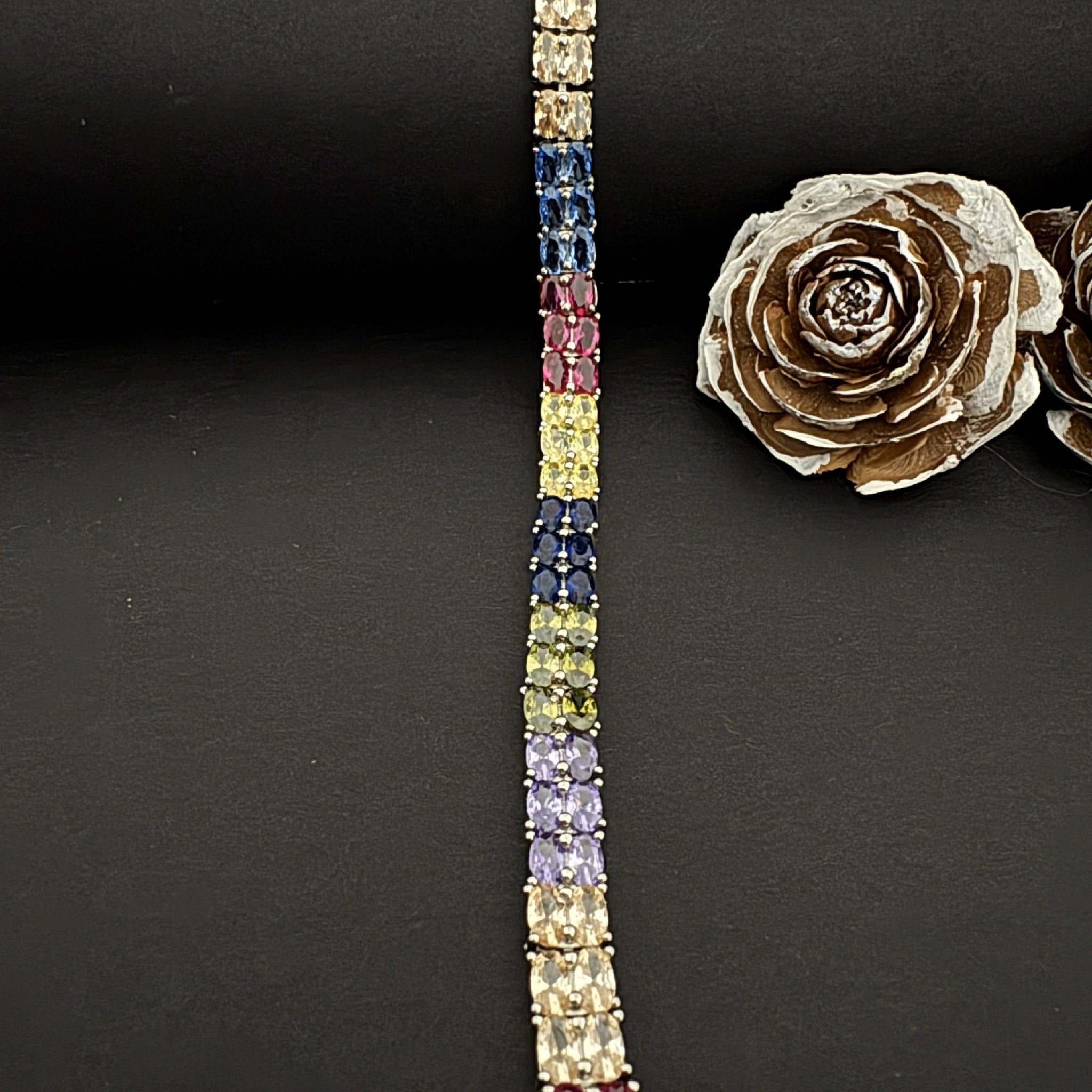 Multicolor Gemstone Sterling Silver Bracelet - Elegant Jewelry