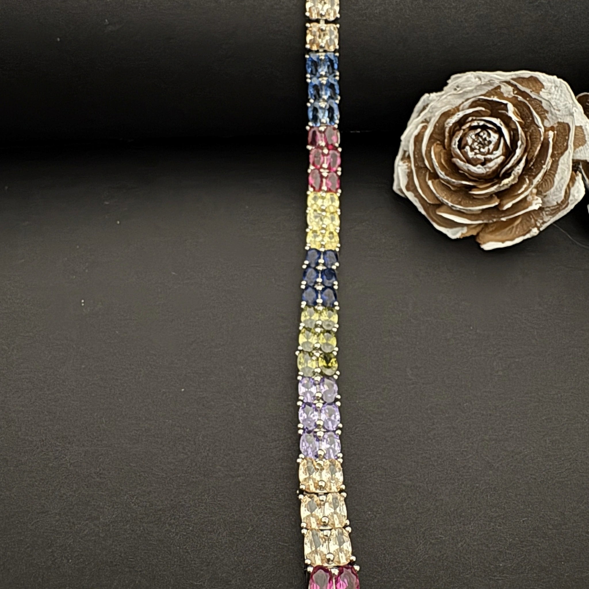 Multicolor Gemstone Sterling Silver Bracelet - Elegant Jewelry