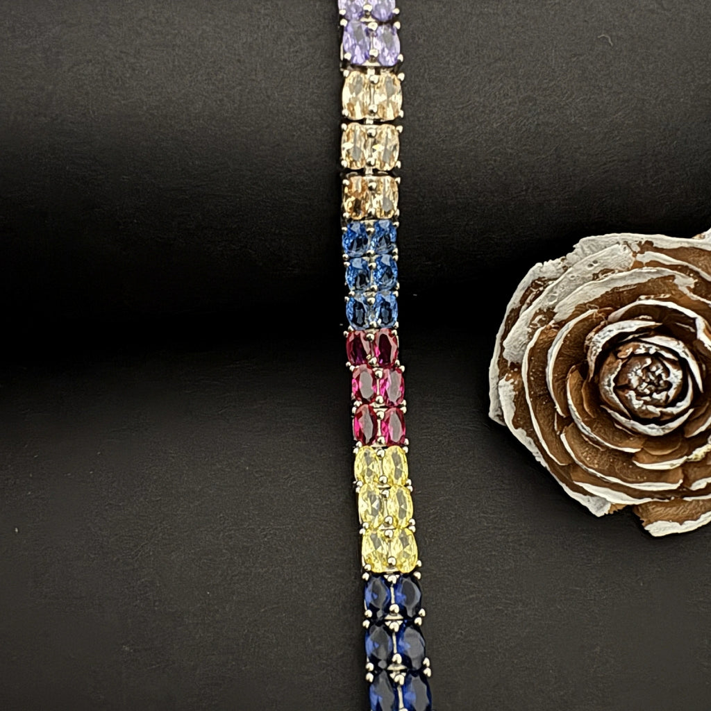 Multicolor Gemstone Sterling Silver Bracelet - Elegant Jewelry