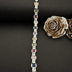 Sterling Silver Alternating Multicolor Gemstone Bracelet 