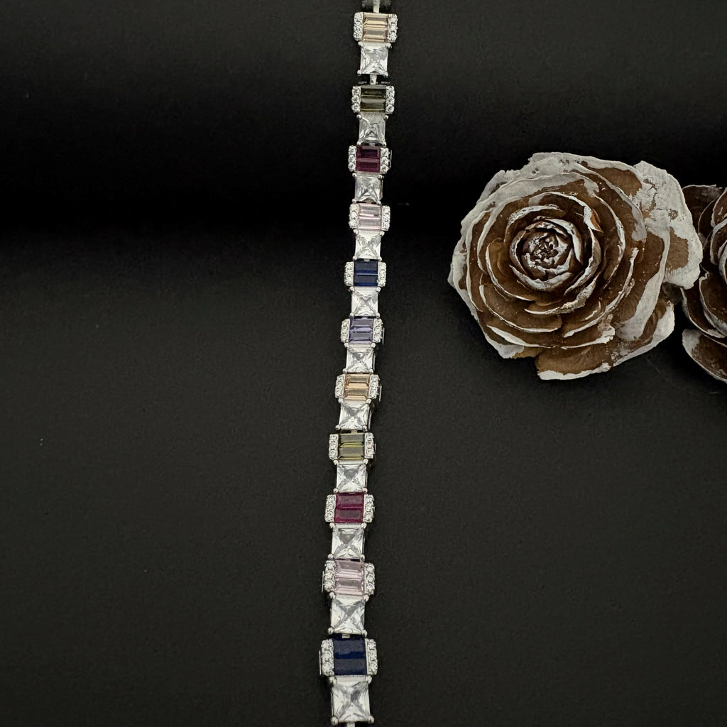 Sterling Silver Alternating Multicolor Gemstone Bracelet 