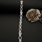Sterling Silver Alternating Multicolor Gemstone Bracelet 