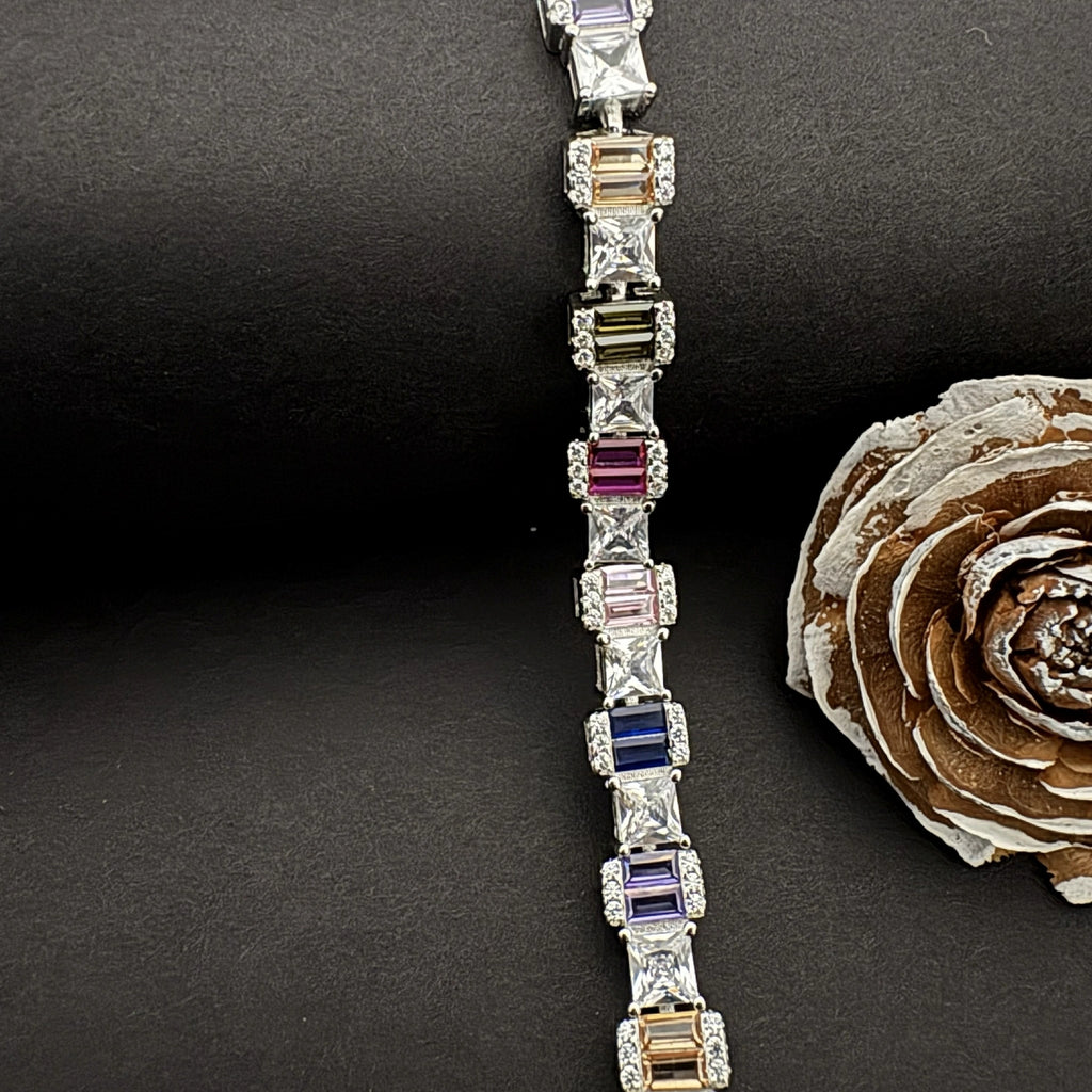 Sterling Silver Alternating Multicolor Gemstone Bracelet 