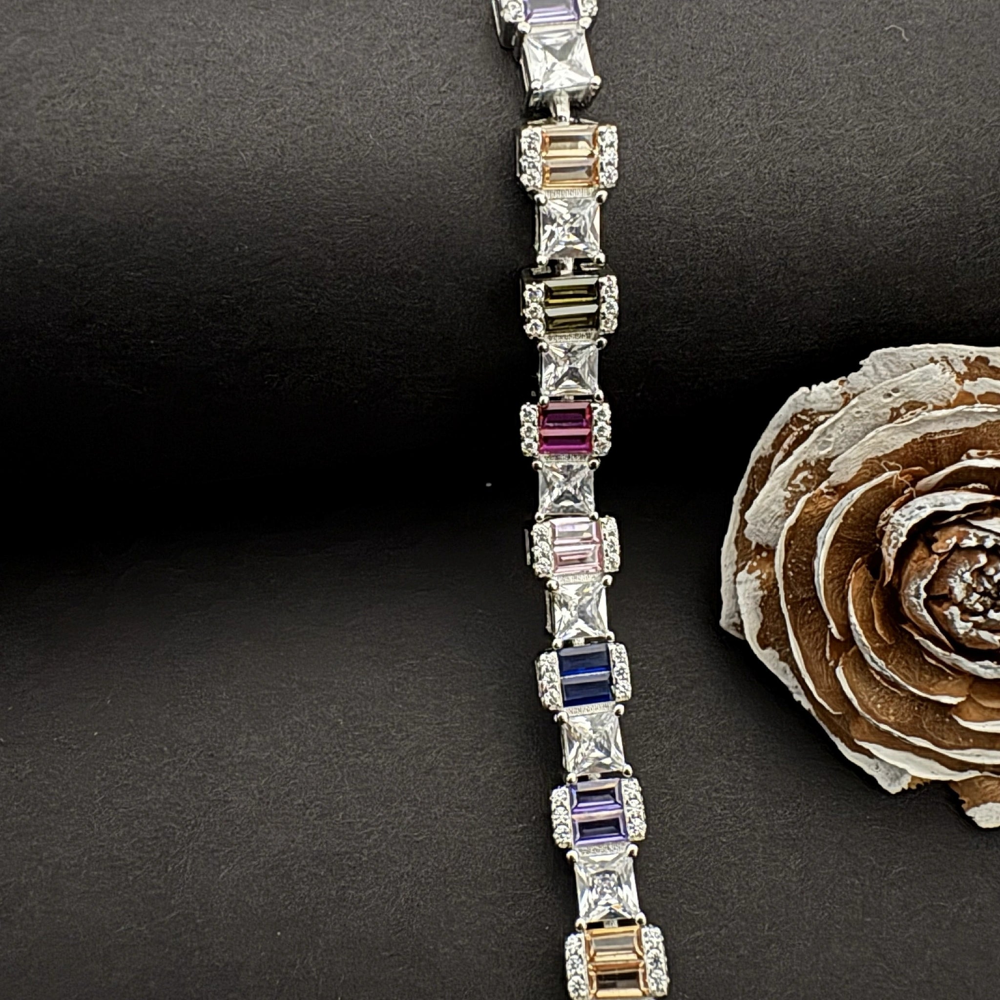 Sterling Silver Alternating Multicolor Gemstone Bracelet 