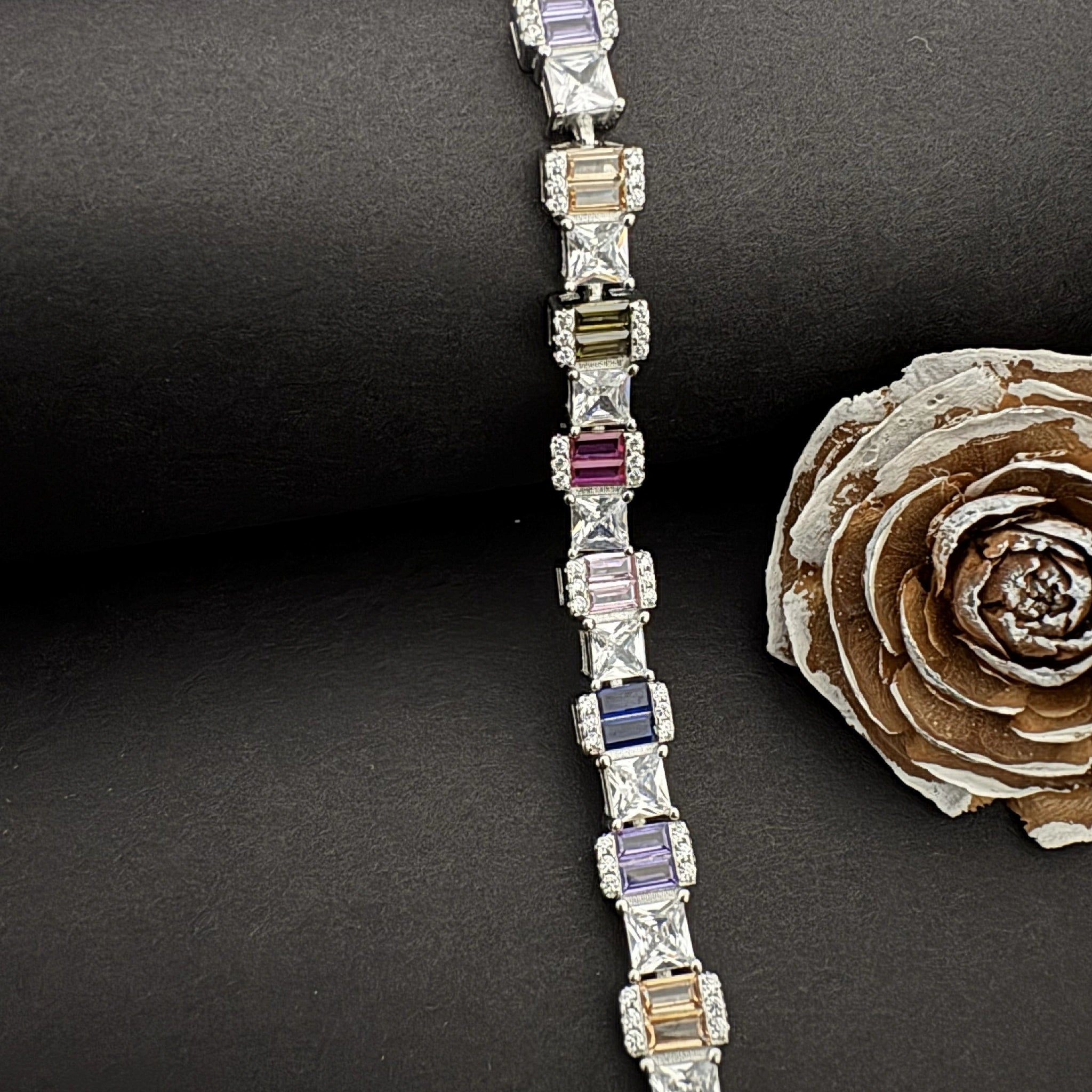 Sterling Silver Alternating Multicolor Gemstone Bracelet 