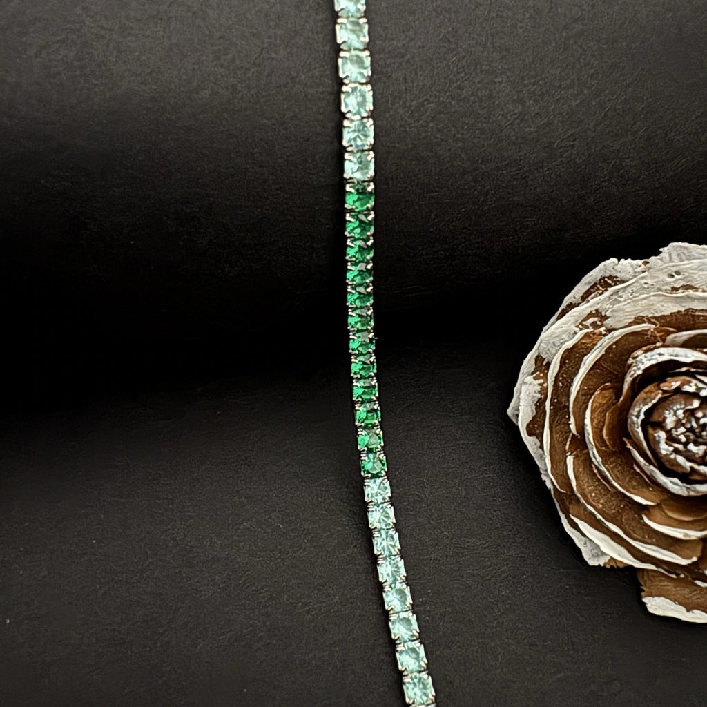 Sterling Silver Tennis Bracelet with Emerald & Aquamarine Gems