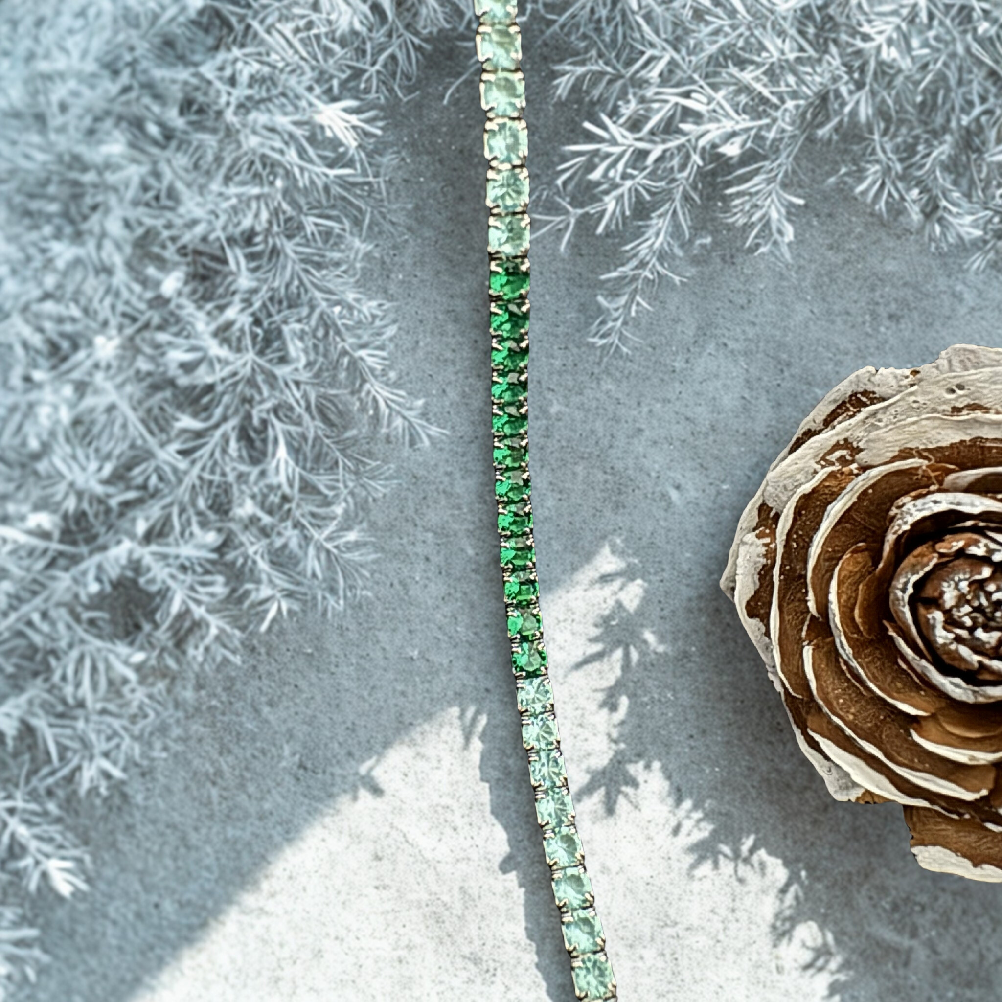 Sterling Silver Tennis Bracelet with Emerald & Aquamarine Gems