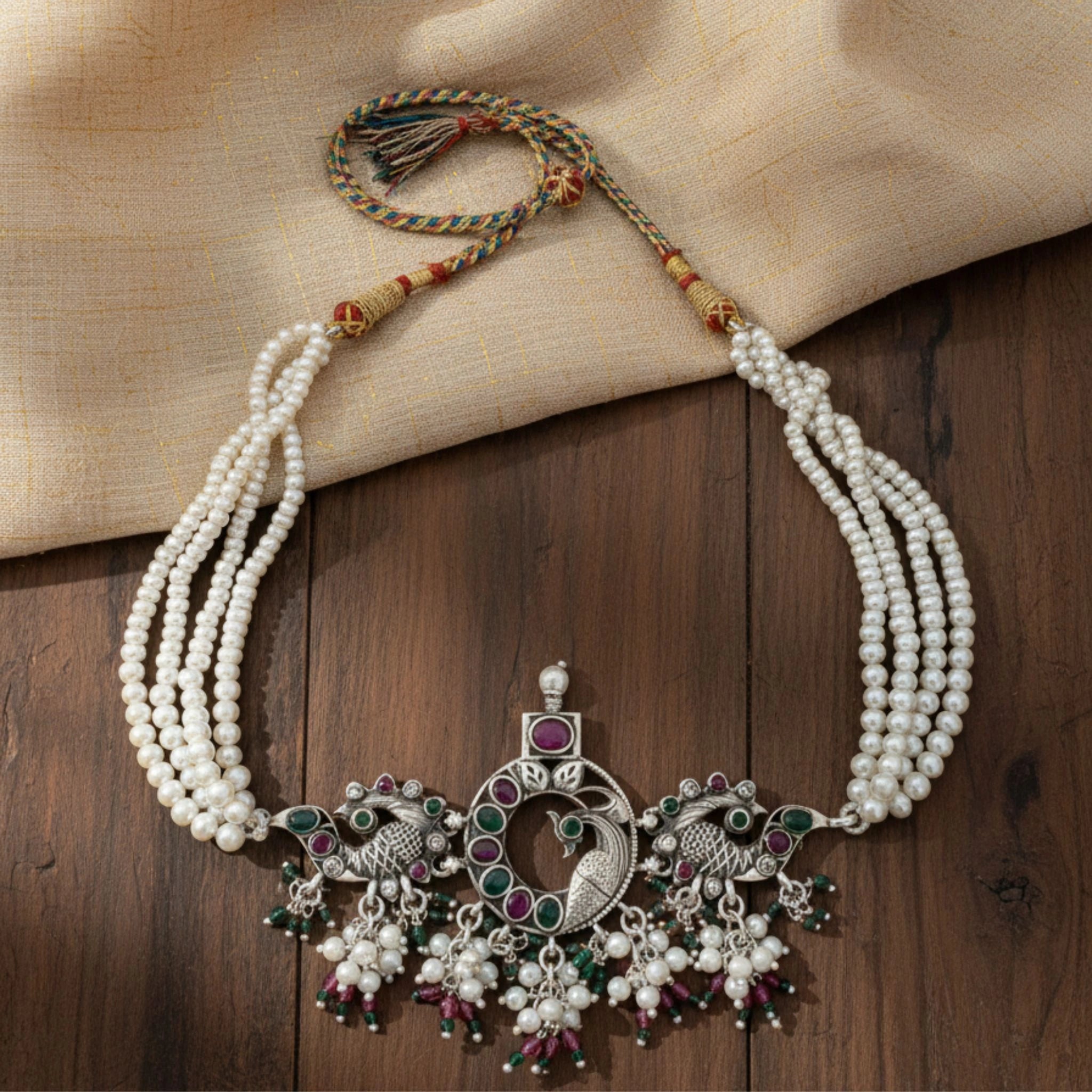 Peacock Motifs 925 Sterling Silver Necklace