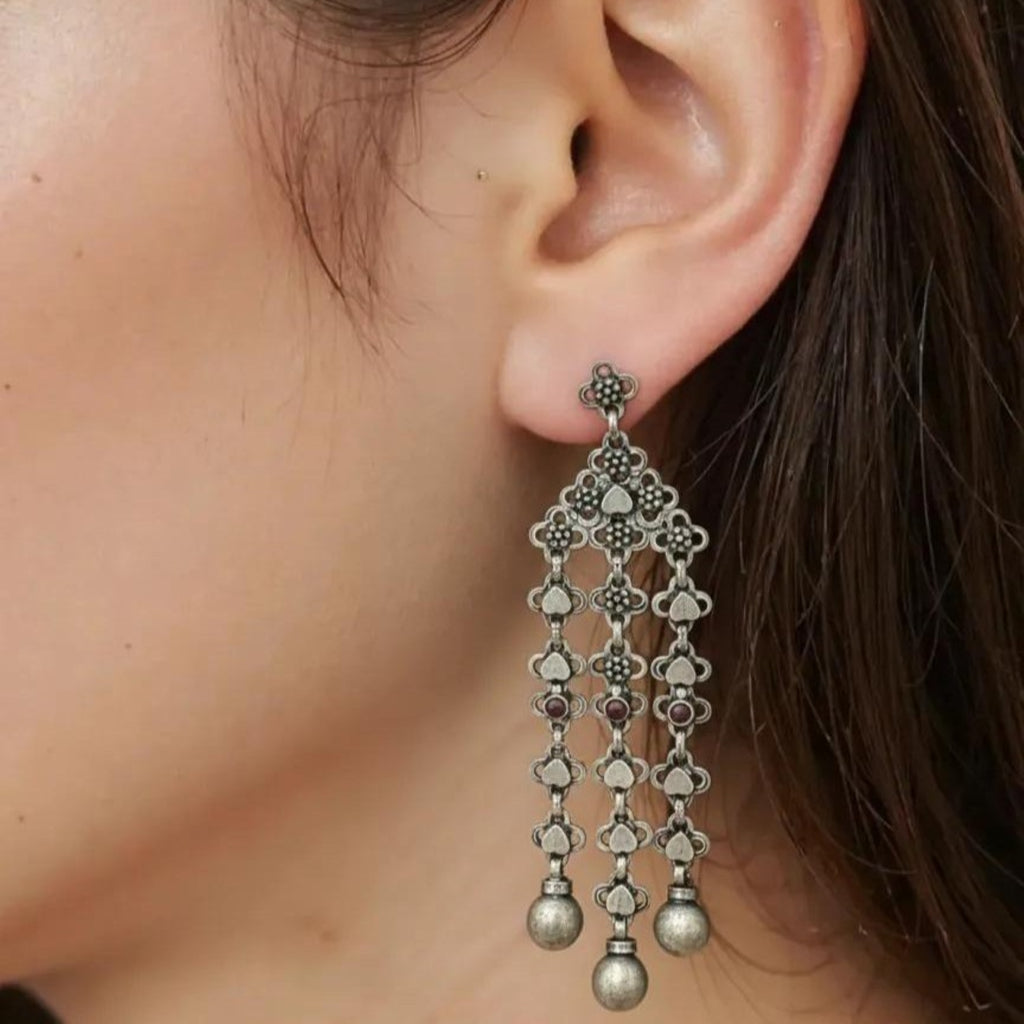 Drop Earrings with Red Gem Accents