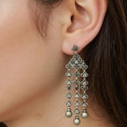 Drop Earrings with Red Gem Accents