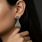 Oxidized Silver Peacock Jhumka Earrings Traditional Design