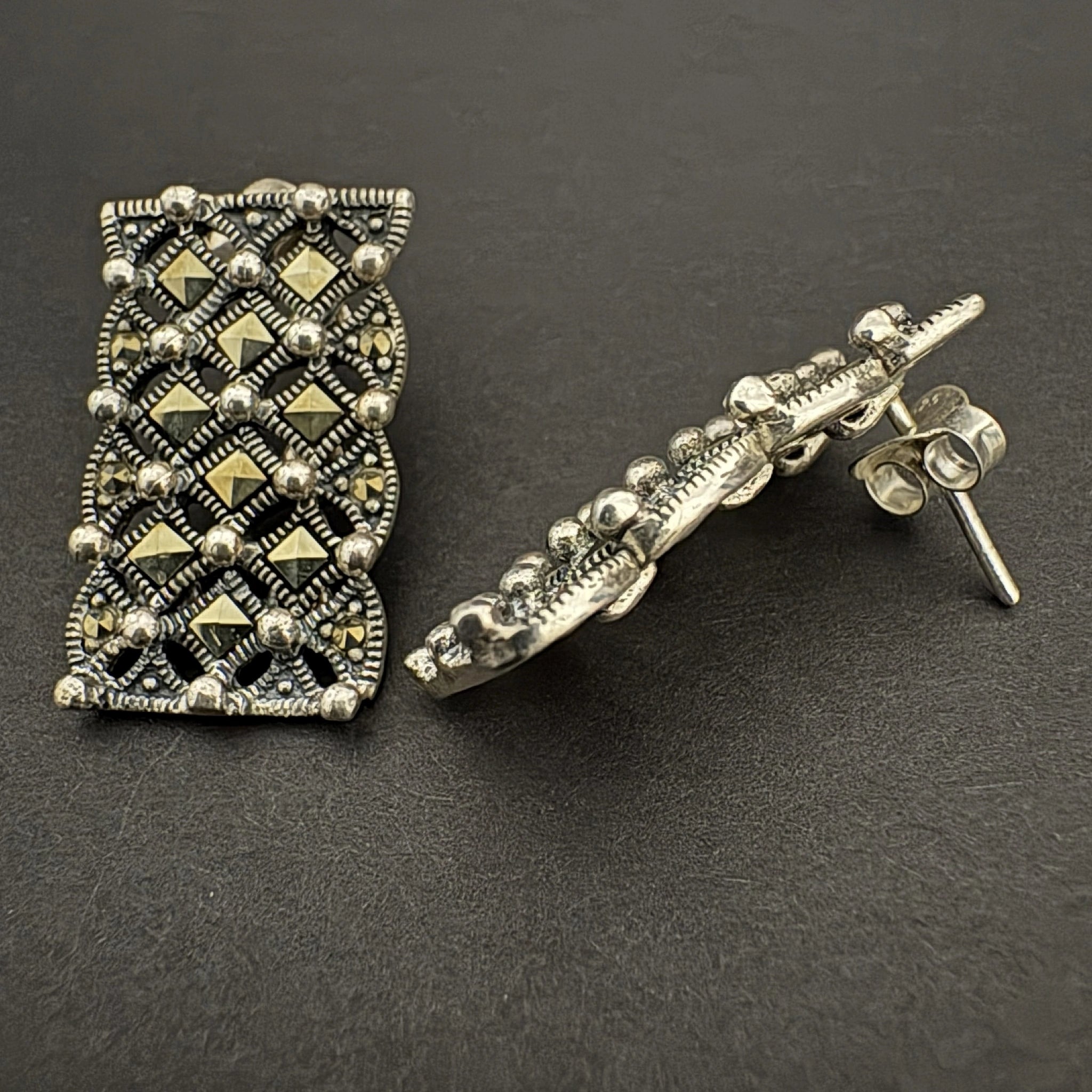 Sterling Silver Drop Earrings with Faceted Pyrite Accents