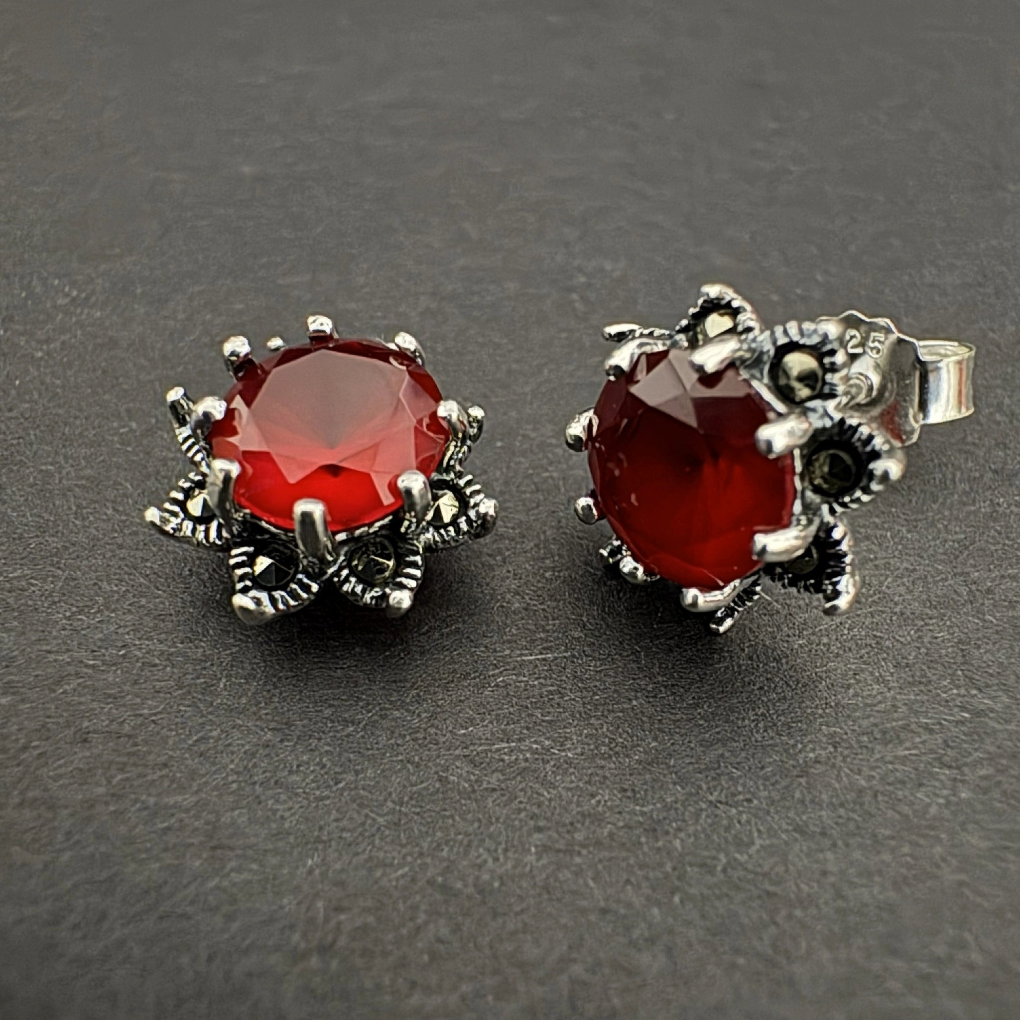 Sterling Silver Red Gemstone Stud Earrings