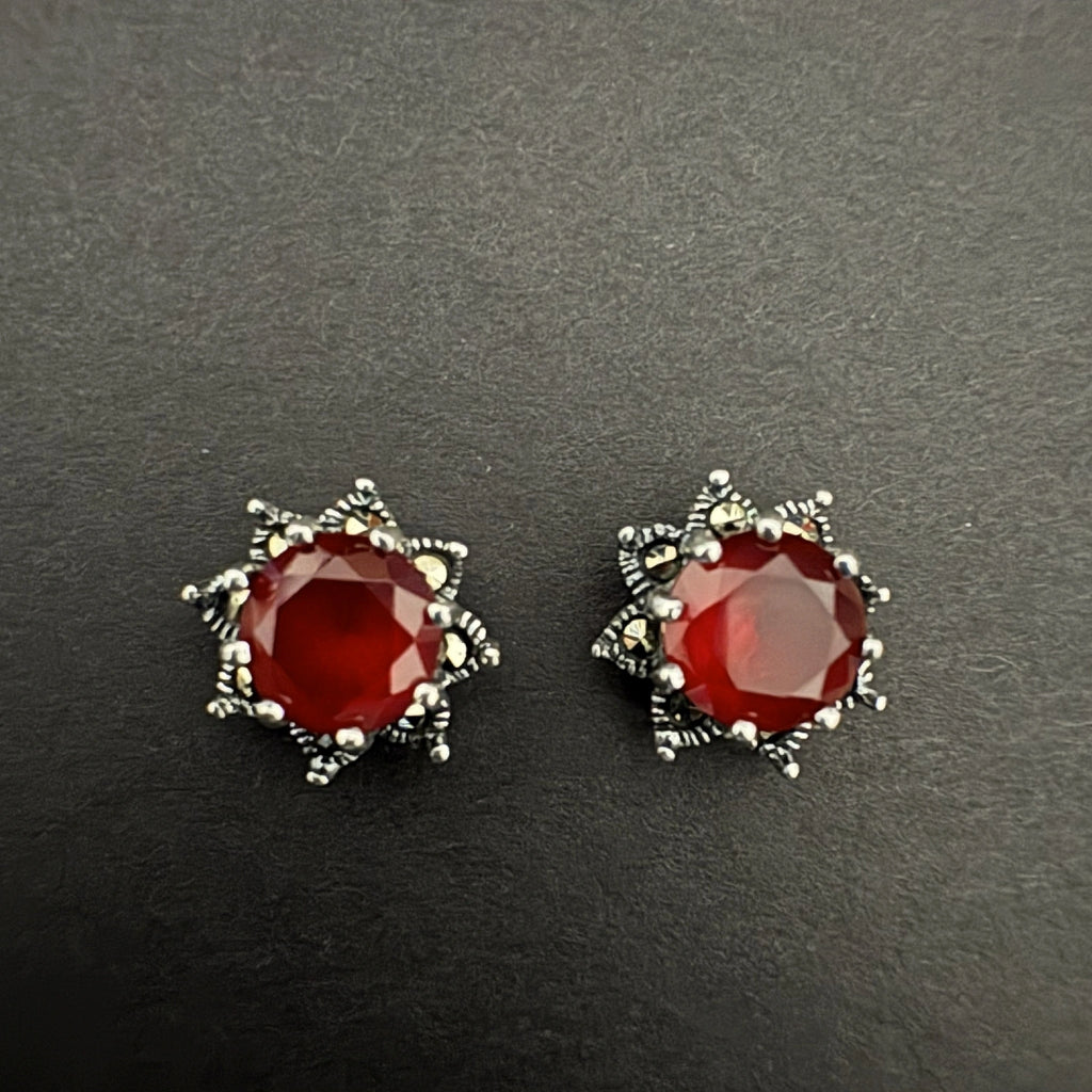 Sterling Silver Red Gemstone Stud Earrings