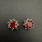 Sterling Silver Red Gemstone Stud Earrings