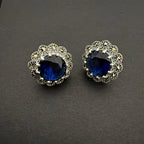 Vintage Blue Crystal Silver Stud Earrings for Elegant Style - Bhavya Silvers
