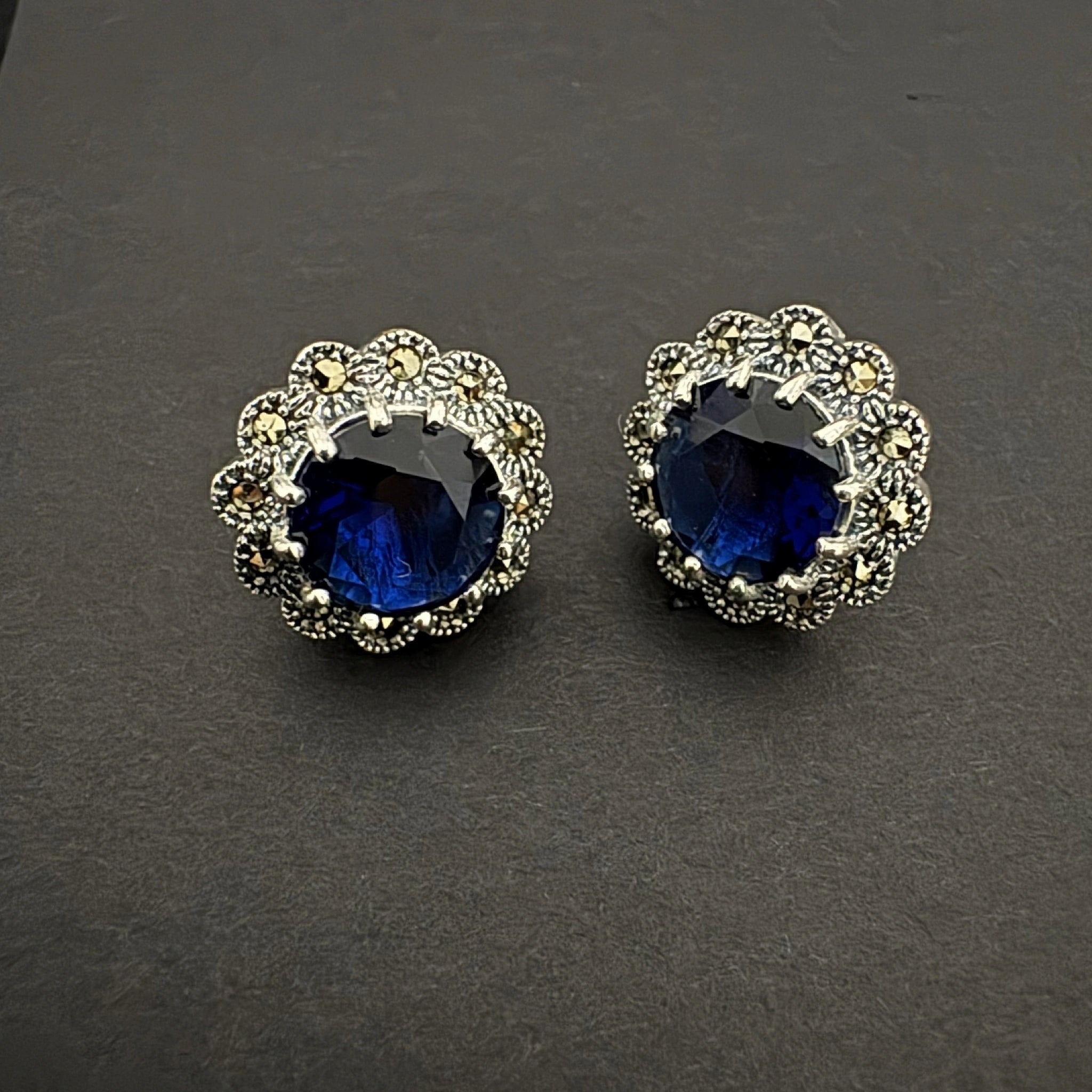 Vintage Blue Crystal Silver Stud Earrings for Elegant Style - Bhavya Silvers