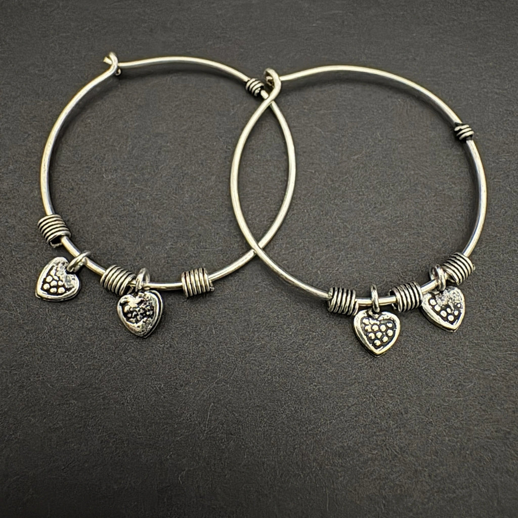 Sterling Silver Hoop Earrings with Heart Charms - Bhavya Silvers